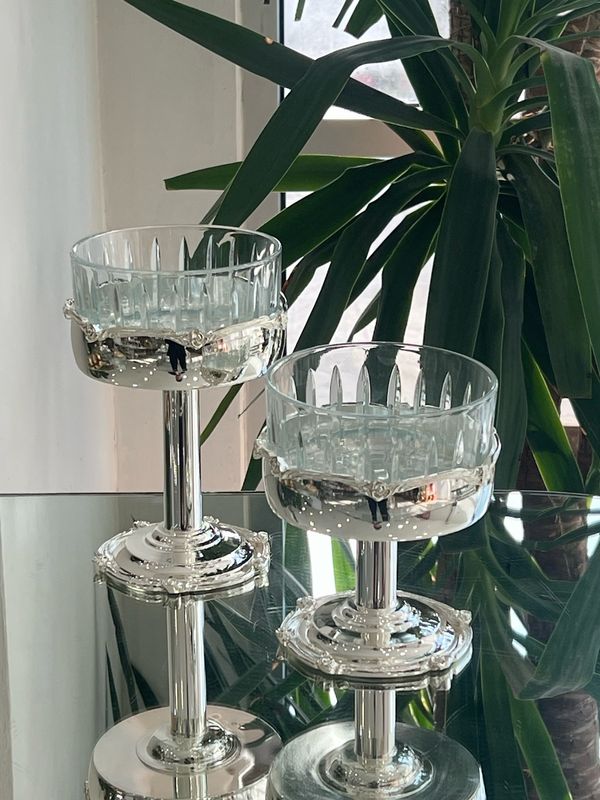 Elegant Silver-Plated Pedestal Glass Bowl Set 