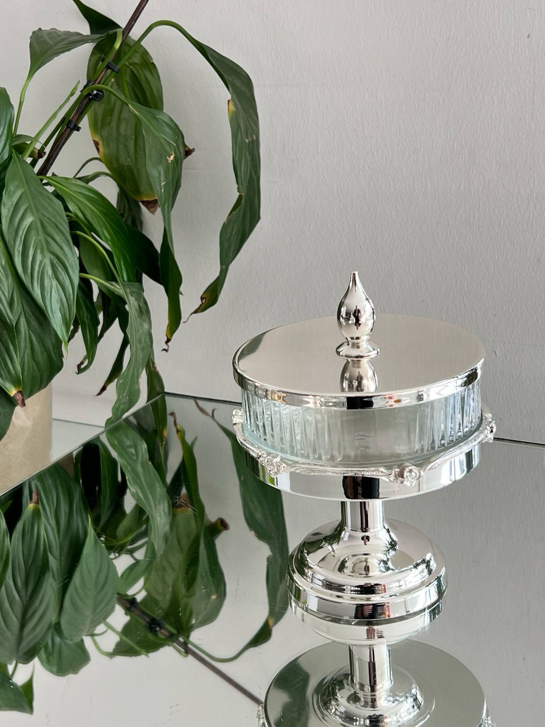 Elegant Silver-Plated Lidded Glass Serving Bowl 