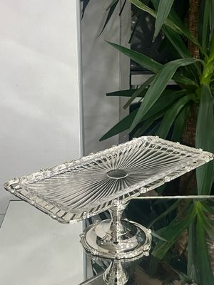 Rectangular Glass Serving Tray with Silver-Plated Base