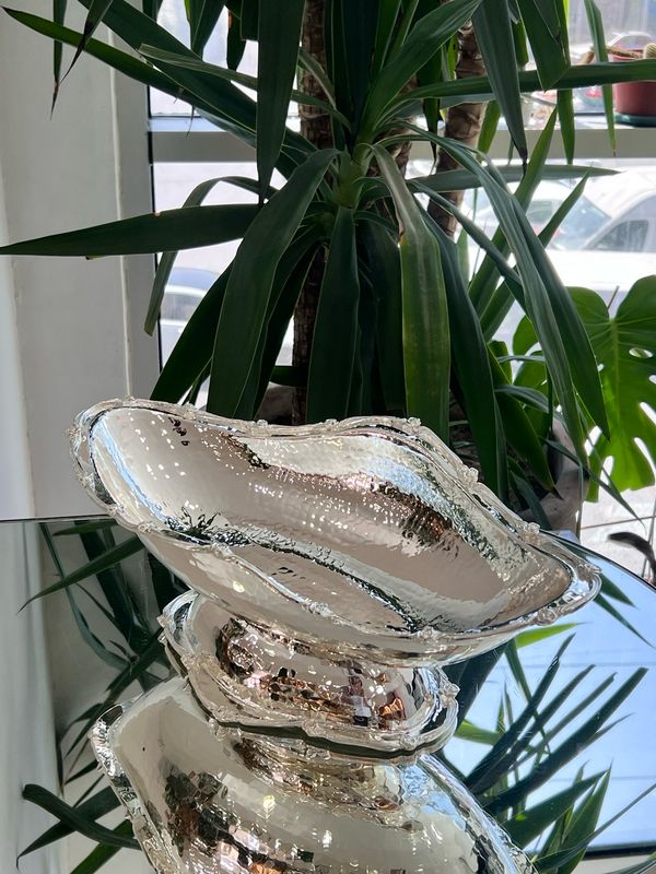 Hammered Silver-Plated Deep Serving Bowl with Pedestal