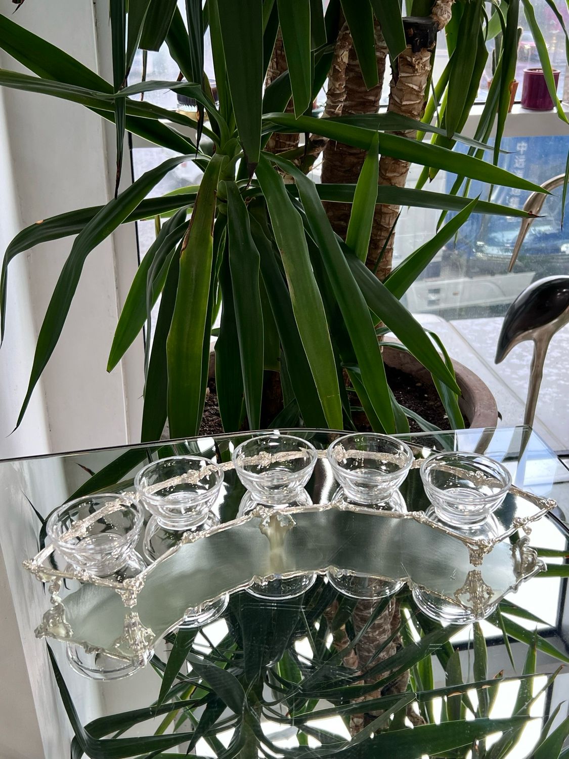 6-Piece Glass Appetizer or Spice Bowl Set with Silver-Plated Tray