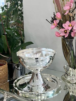 Elegant Silver-Plated Raised Serving Bowl with Matching Base Plate 