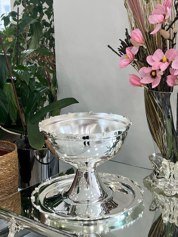 Elegant Silver-Plated Raised Serving Bowl with Matching Base Plate 