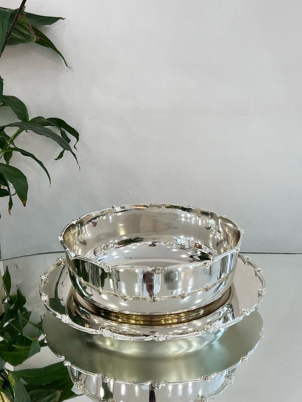  Deep Serving Bowl with Decorative Silver Base 