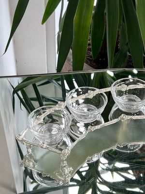 6-Piece Glass Appetizer or Spice Bowl Set with Silver-Plated Tray