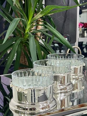 Elegant Glass Serving Set with Silver-Plated Base  – 3 Pieces