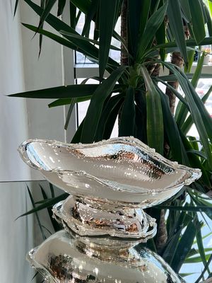 Hammered Silver-Plated Deep Serving Bowl with Pedestal