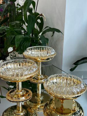 Luxury Crystal Serving Stand Set with Gold-Plated Base 