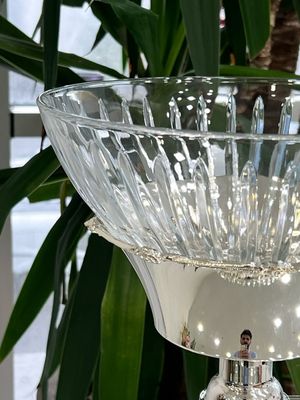 Luxury Glass Salad &amp; Fruit Bowl – With Detachable Silver-Plated Base