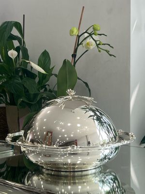 Elegant Serving Bowl with Dome Lid – Silver-Plated Copper