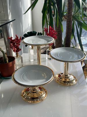 3-Piece Porcelain Serving Stand Set with Silver or Gold-Plated Base