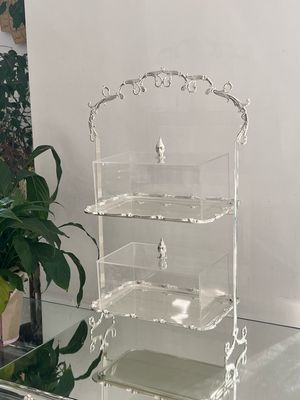 Two-Tier Serving Stand with Acrylic Covers &amp; Silver Accents