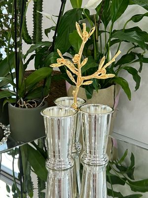 “Gül” Model Cutlery Stand – 3 Silver-Plated Holders with Decorative Golden Branch