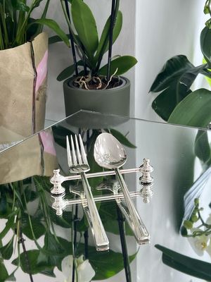 Serving Utensils Set – Spoon &amp; Fork with Silver Stand