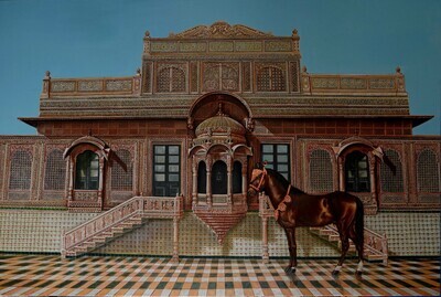 MARWARI HORSE STANDING IN PALACE COURTYARD