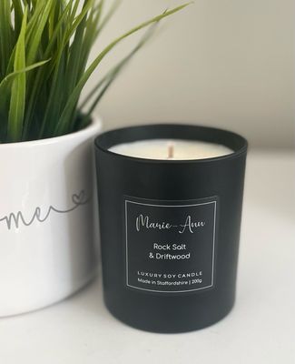Rock Salt &amp; Driftwood Black Candle
