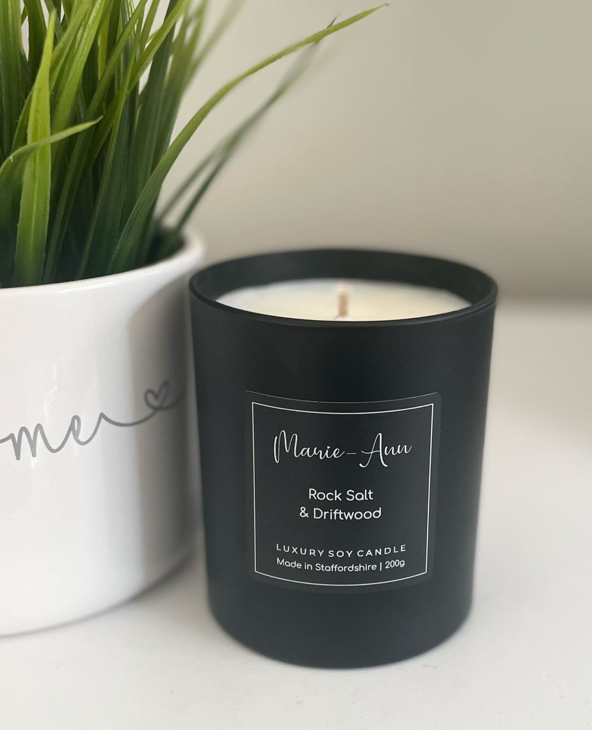 Rock Salt &amp; Driftwood Black Candle