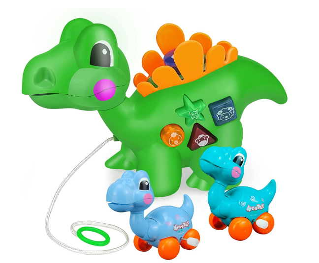 Ynanimery 3 Pack Push Pull Along Dinosaur Toys for Toddler Boys 10 Month+,Equppied with 2 Wind Up Dinosaur Cars - Musical Dinosaur Toys with Light and Sound Christmas Birthday Gift