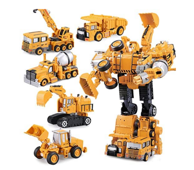 Interactive Robot Toy | Transform 5 Construction Truck Playset into Large Action Figure Robot | Giant Robot Building Transformation Set Birthday