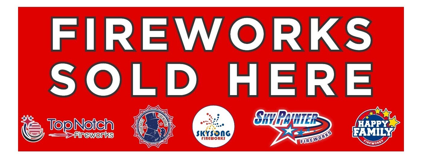 VINYL BANNER FIREWORKS SOLD HERE  BRANDS 3.5FTx9.5FT