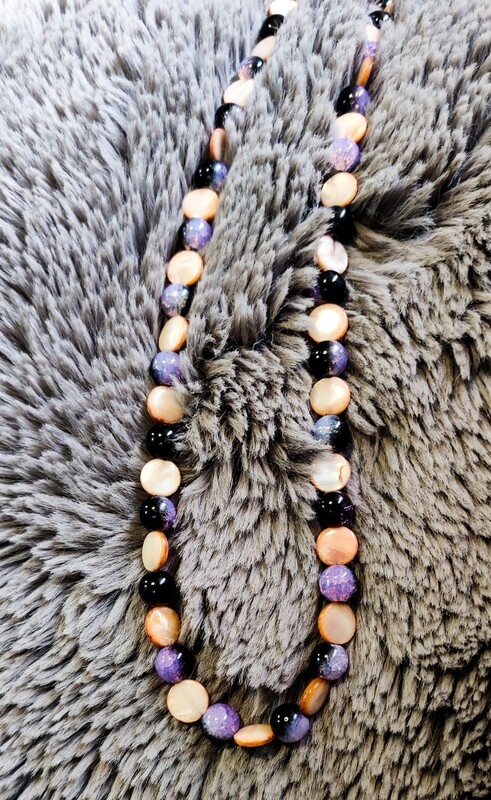 Shell &amp; Purple &amp; Black Glass stones Necklace - M.V.G Skart