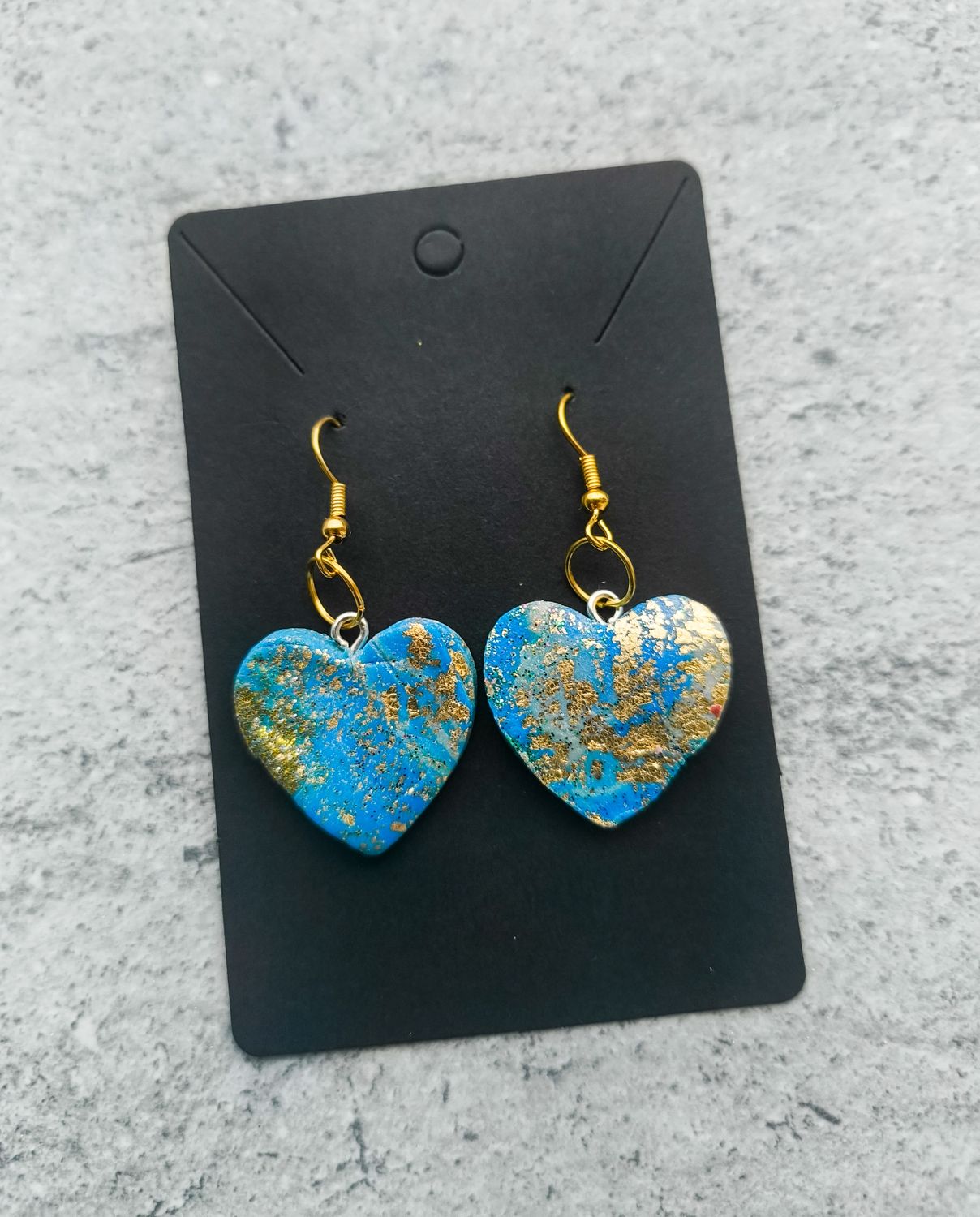 Blue &amp; Golden Heart Earrings - M.V.G Skart