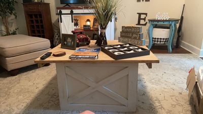 Evergreen Grace Antique White Coffee Table and Christmas Tree Stand