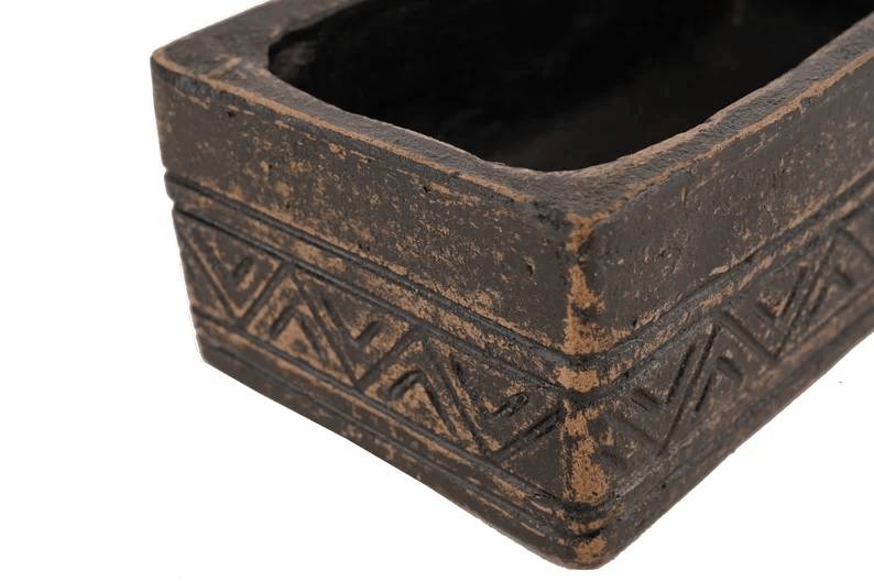 Aztec Rectangular Candle Clay Vessel-4.5x8 inches - Black and White-Mixed Pack