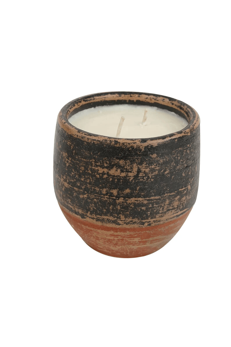 Santa Fe Jar (tm)Candle Ready Clay Vessel-4.5x4.5 inches -Two Tone Black