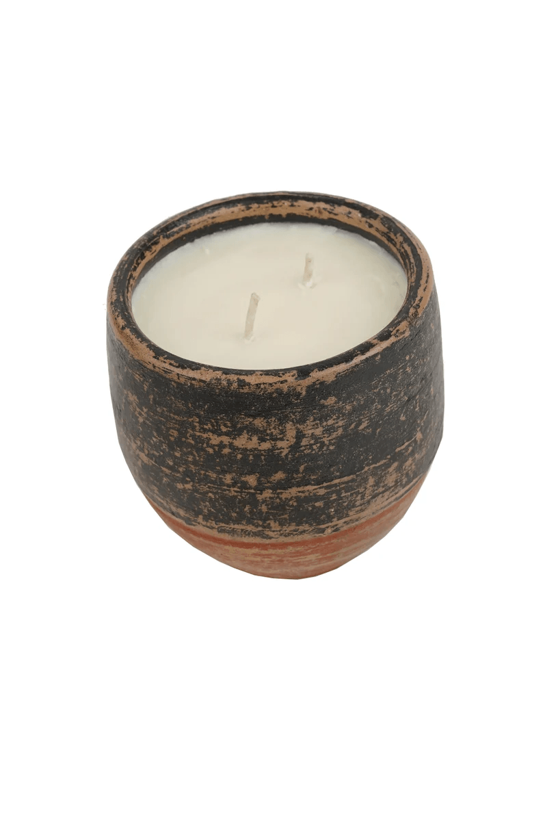 Santa Fe Jar (tm)Candle Ready Clay Vessel-4.5x4.5 inches -Two Tone Black