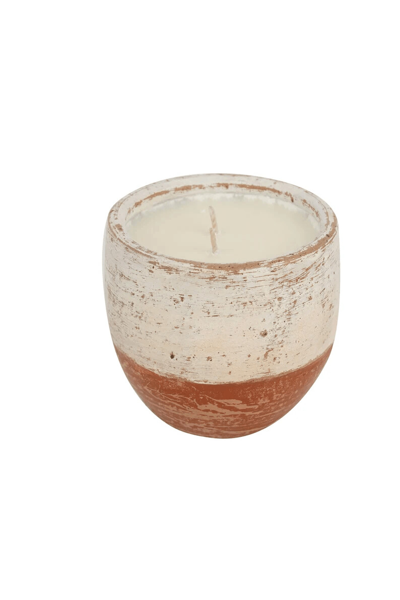 Santa Fe Jar (tm)Candle Ready Clay Vessel-4.5x4.5 inches-Two Tone White
