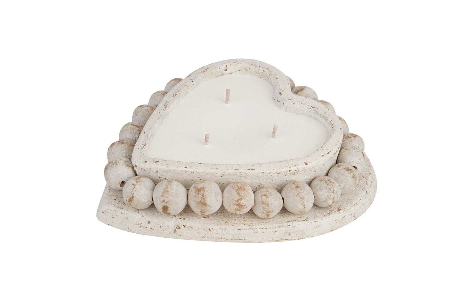 CLEARANCE-Beading Heart -9x10 inches- Candle Ready Clay Vessel -3 Color Choices-CLEARANCE, COLOR: White