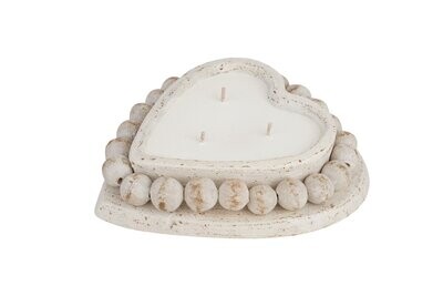 CLEARANCE-Beading Heart -9x10 inches- Candle Ready Clay Vessel -3 Color Choices-CLEARANCE, COLOR: White