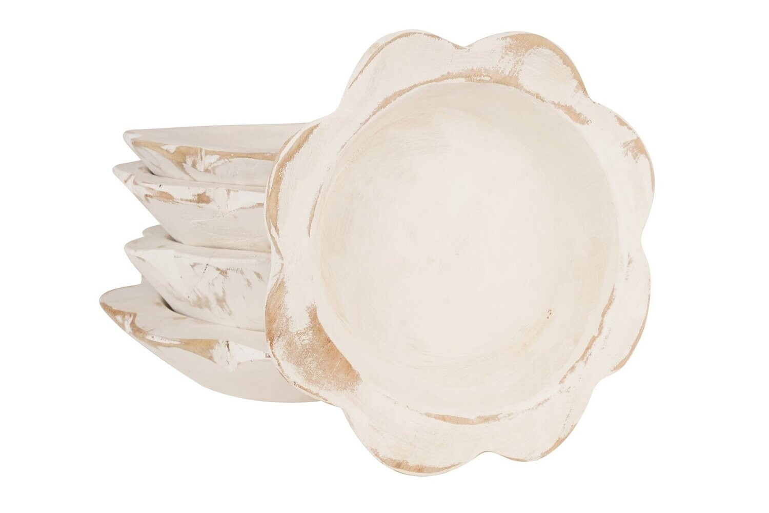 Carved Flower Dough Bowl -Candle Ready- 10-12 inches-13 Colors, Colors: Pure White