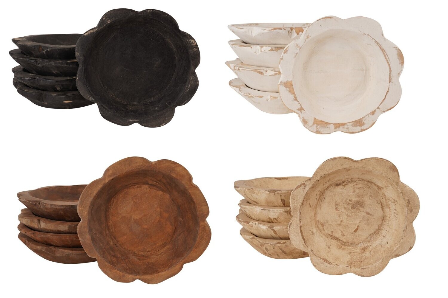 Carved Flower Bowl - Candle Ready-10-12 inches-Quad Pack-4 Colors-8 Pieces