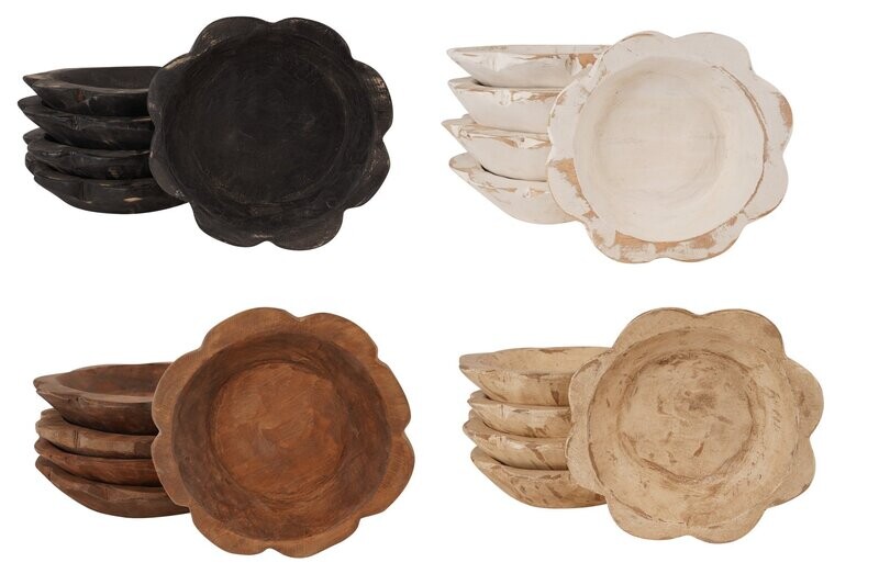 Carved Flower Bowl - Candle Ready-10-12 inches-Quad Pack-4 Colors-8 Pieces