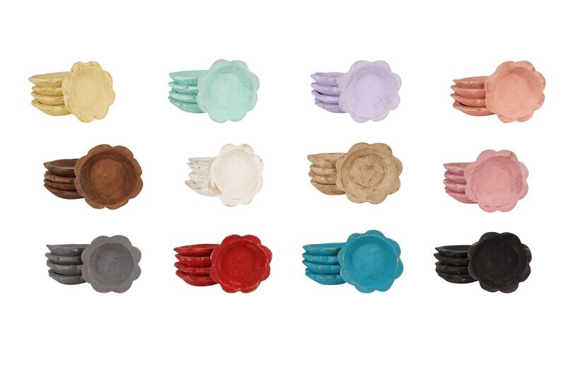 Carved Flower Dough Bowl -Candle Ready- 10-12 inches-13 Colors