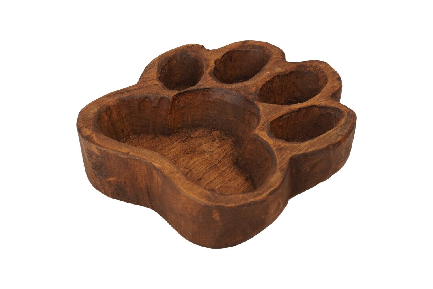 Large-Dog Paw Bowl-Home Decor #2-9 x 9 x 2.5 inches-Wood-Handmade-Carved-Exclusive Design-Dog Paw Bowl-Home Decor #2, COLOR: Waxed