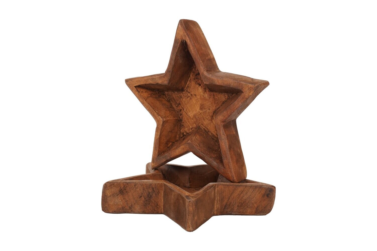 Star Bowl-Medium-10 x 10 x 2 inches-Wood-Handmade-Candle Ready-Carved Medium Star Bowl-Waxed-OVERSTOCKED Sale