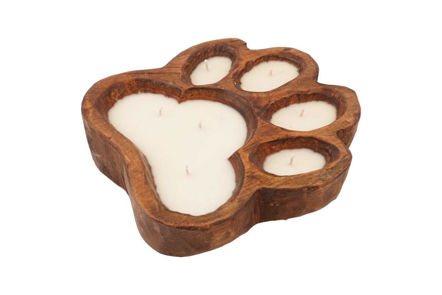 Large Dog Paw Bowl-9 x 9 x 2.5 inches-Wood-Handmade-Candle Ready-Carved-Exclusive Design-Dog Paw Bowl, COLOR: Waxed