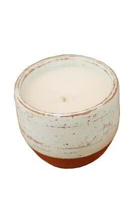 CLEARANCE-Santa Fe Jar (tm)Candle Ready Clay Vessel-4.5x4.5 inches-Two Tone Turquoise-CLEARANCE