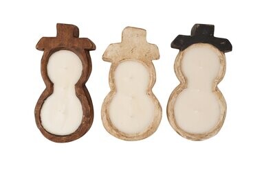 Small Snowman-Assorted Trio Pack-6x12 inches-Candle Ready Carved Snowman Dough Bowl-Assorted Trio Pack-Small-9 Pieces