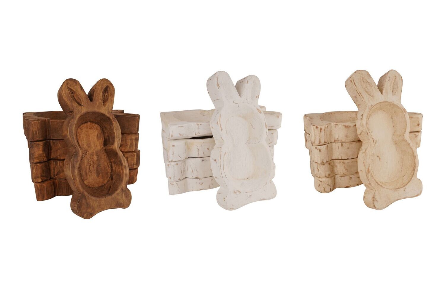 Large Bunny Dough Bowl-Candle Ready-Wood-Hand Carved-7x14 inches-TRIO PACK-9 Pieces-OVERSTOCKED SALE-$15
