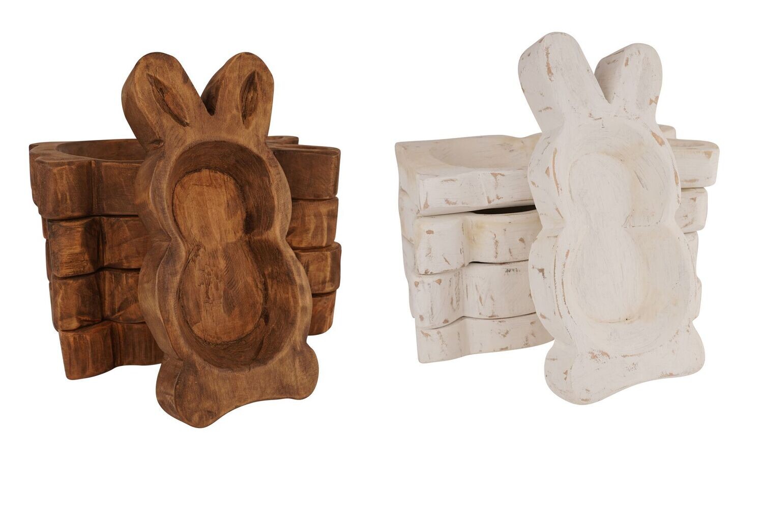 Large-Bunny-Dough Bowl-7x14 inches-Wood-Hand Carved-White and Waxed-Mixed  Pack-OVERSTOCKED SALE-$15