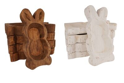 Large-Bunny-Dough Bowl-7x14 inches-Wood-Hand Carved-White and Waxed-Mixed  Pack-OVERSTOCKED SALE-$15