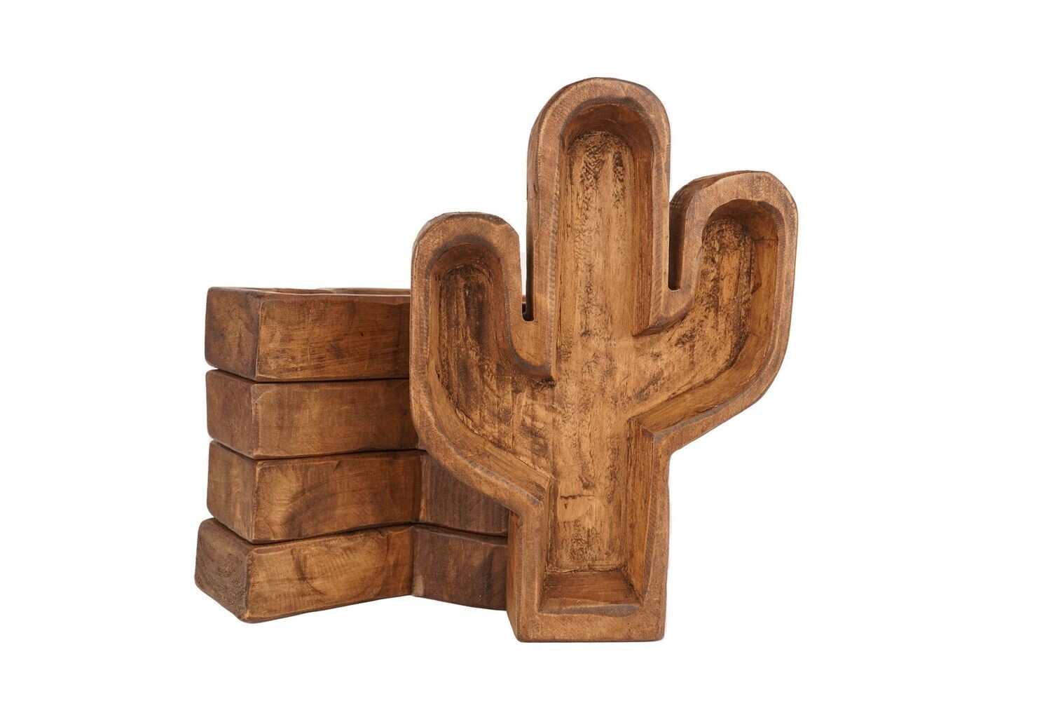 Cactus Bowl-10 x 14 x 2 inches-Wood-Handmade-Candle Ready-Carved-Cactus Bowl-Waxed