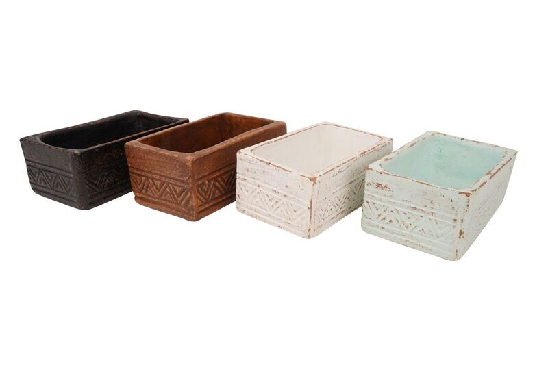 Aztec Rectangular Candle Clay Vessel-4.5x8 inches-Candle Ready-Four Color Choices-BIG SALE
