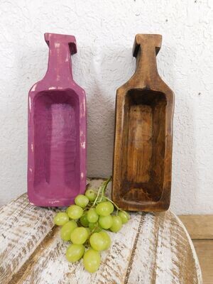 Wine Bottle Dough Bowl-Two Color Pack-4 x 12 x 2 in-Wood-Candle Ready-Carved Wine Bottle-Two Color Pack-10 PCS