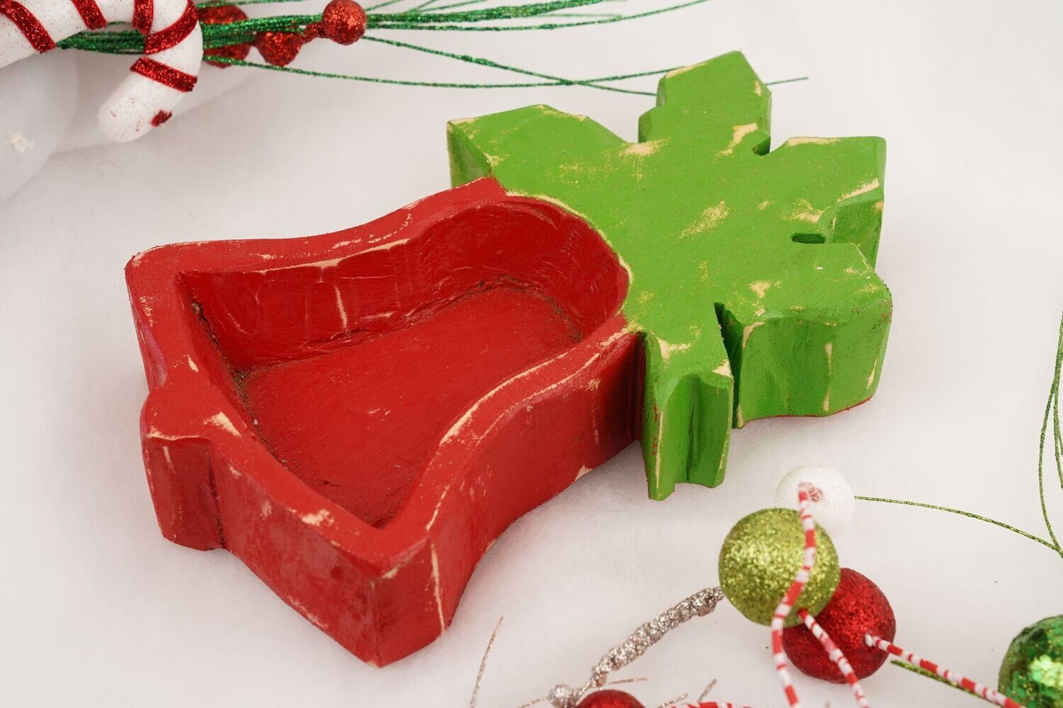 Jolly Bell Dough Bowl-6x11-Candle Ready-Jolly Xmas Bell-Two Tone, COLOR: Two Tone-Red and Green