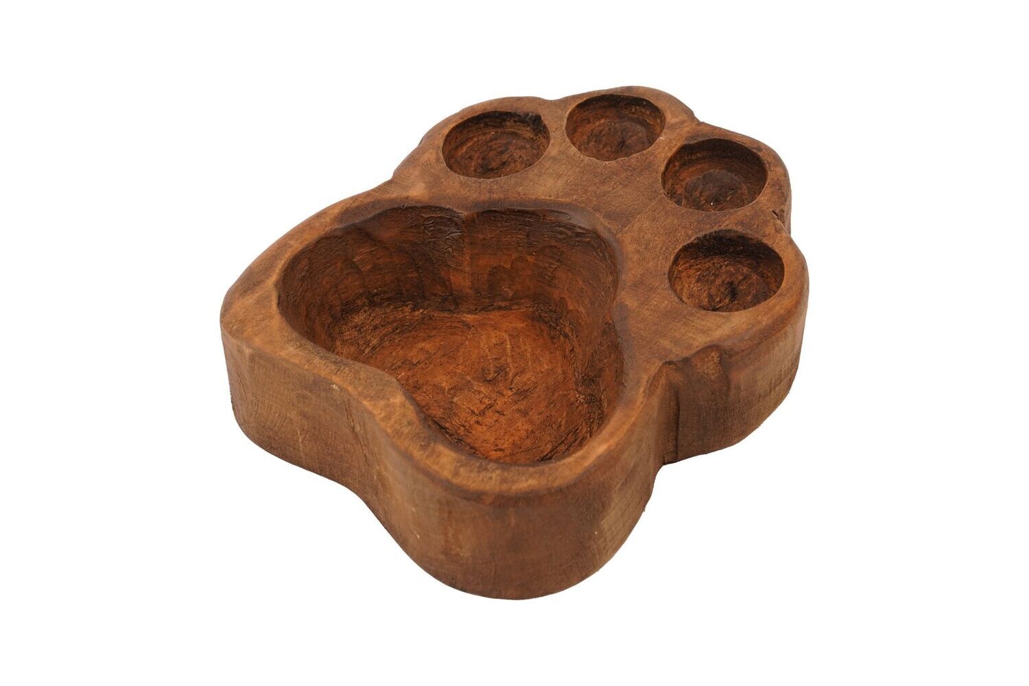 Dog Paw Mini Bowl-6 x 6 x 2inches-Wood-Rustic-Handmade-Candle Pour-Carved-Exclusive Design-Dog Paw Bowl-MINI, COLOR: Waxed
